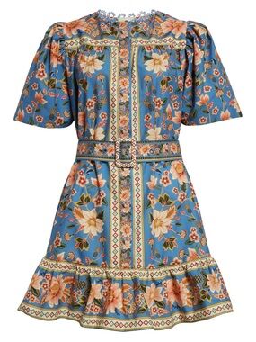Farm Rio super bloom tapestry mini dress floral short dress - size large